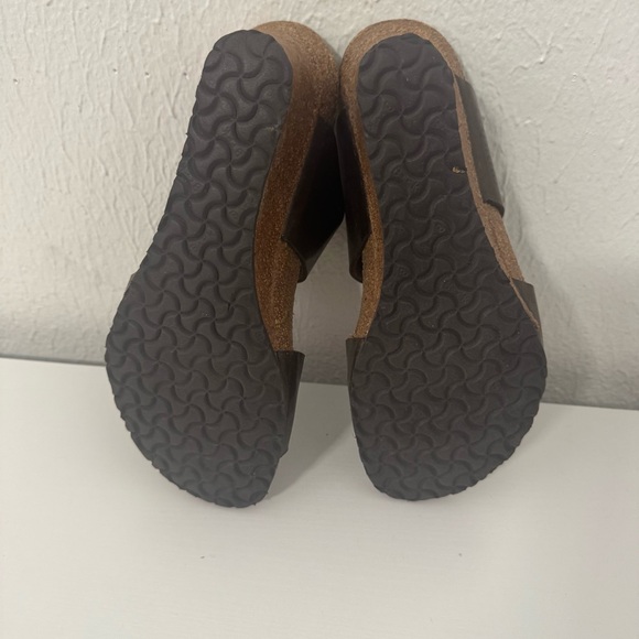 Birkenstock Dorothy Papillio 6-6.5 Brown Cork Wedge Slide Sandals  Dual Straps - Picture 8 of 9